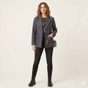 Vintage April Cornell Dark Grey Denim Blazer Sz 14 90s Y2K